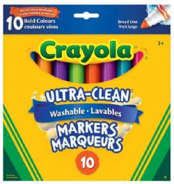 CRAYOLA - BOÎTE DE 10 MARQUEURS LAVABLES À TRAIT LARGE - COULEURS VIVES